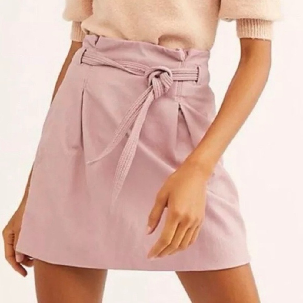 Free People Payton Paperbag Faux Vegan Leather Mauve Swoon (Pink) Skirt